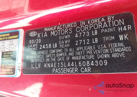 2020 Kia Stinger Gt-Line из США, поврежденный, VIN KNAE15LA4L6084309